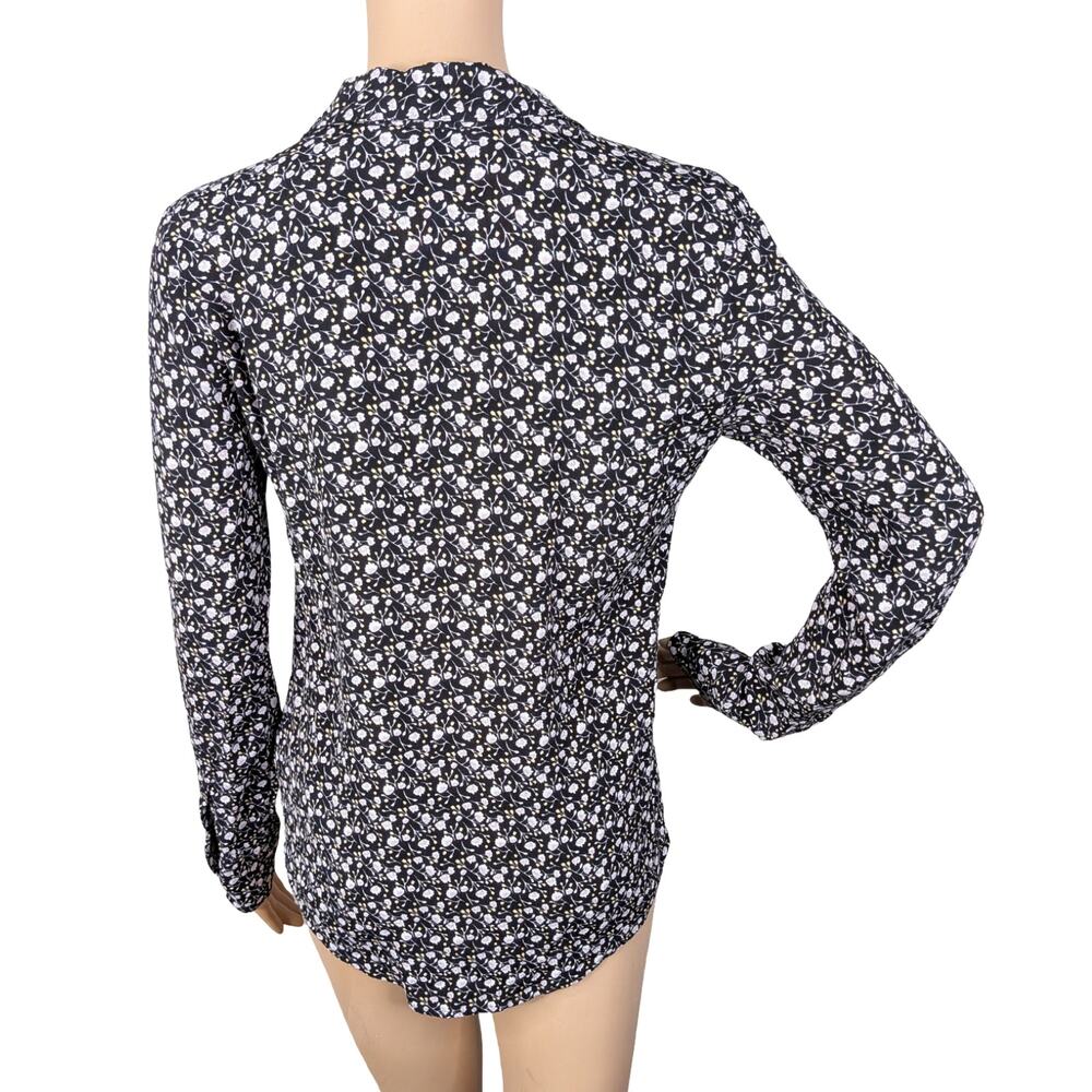 & Other Stories Black Purple Floral Viscose Blouse 0 XS Button Up Crepe Top - Picture 6 of 9